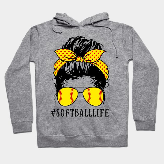 Mom Life Softball Baseball Mom Mothers Day Messy Bun Womens Hoodie by Apparel-Kingdom